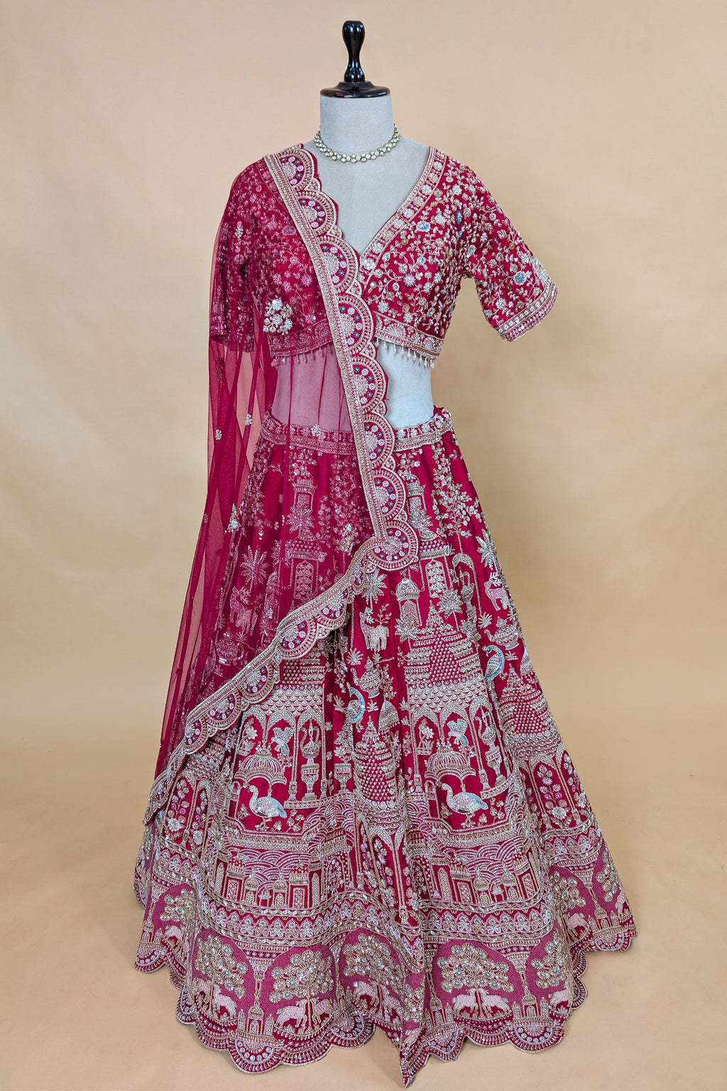 Red Raw Silk Designer Bridal Lehenga with Double Dupatta