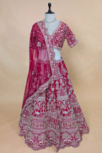 Red Raw Silk Designer Bridal Lehenga with Double Dupatta