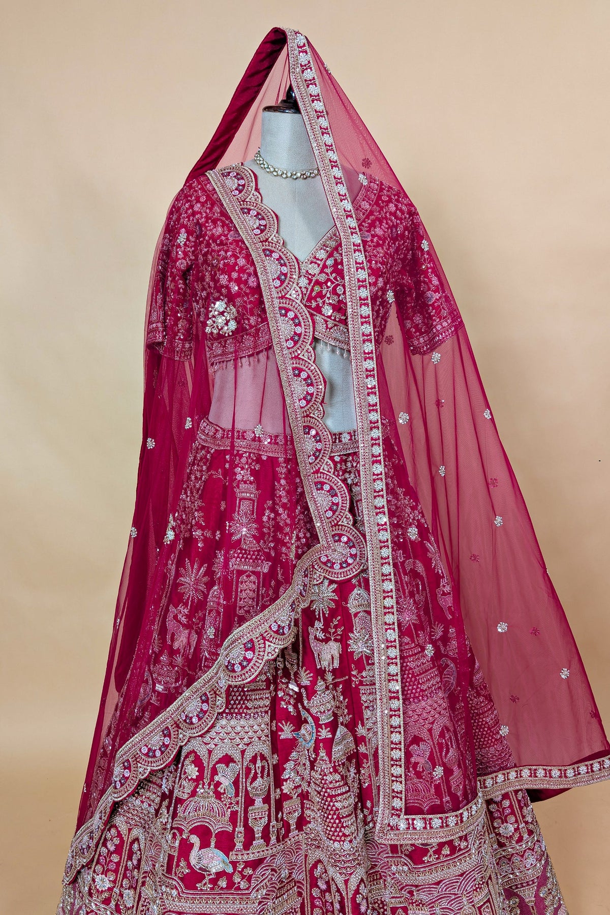 Red Raw Silk Designer Bridal Lehenga with Double Dupatta