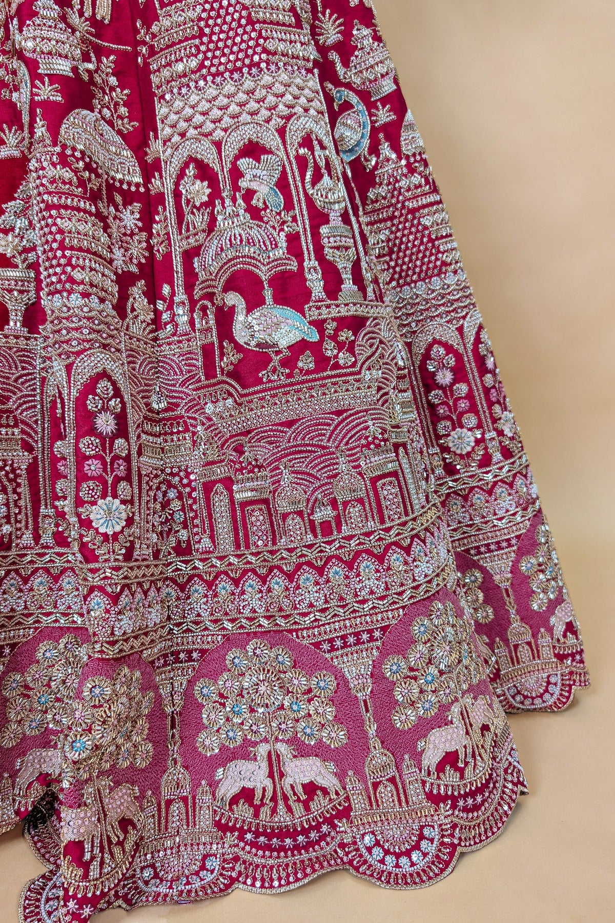 Red Raw Silk Designer Bridal Lehenga with Double Dupatta