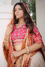 The Cream Silk Pleated Paithani Lehenga Ensemble with Embellished Blouse