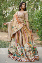 The Multi-Chromatic Tissue Silk Shikargah Lehenga with Chevron Hand-Embellished Choli