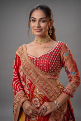 Cream Tissue Silk Paithani Wrave Lehenga with Embellished Bead Work and Bandhej Dupatta
