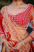Cream Tissue Silk Paithani Wrave Lehenga with Embellished Bead Work and Bandhej Dupatta