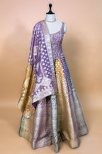 Multi-Tone Shaded Tissue Woven Lehenga Skirt with Lavender Hand-Embroidered Silk Corset Blouse
