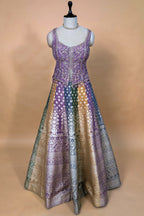 Multi-Tone Shaded Tissue Woven Lehenga Skirt with Lavender Hand-Embroidered Silk Corset Blouse