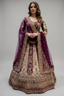 Cream and Wine Ombré Crepe Silk Hand-Embroidered Lehenga Set