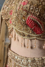Metallic Beige Tissue Hand-Embroidered Cutdana and Sequin Lehenga Set