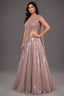Metallic Dusty Rose Glass Tissue Flared Lehenga Skirt with Encrusted Cutdana Drape Blouse