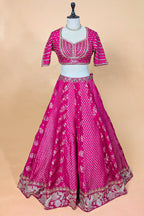 Rani Pink Banarasi Silk Woven Lehenga Set with Hand-Crafted Kundan & Zardosi Blouse