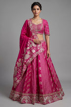 Rani Pink Banarasi Silk Woven Lehenga Set with Hand-Crafted Kundan & Zardosi Blouse
