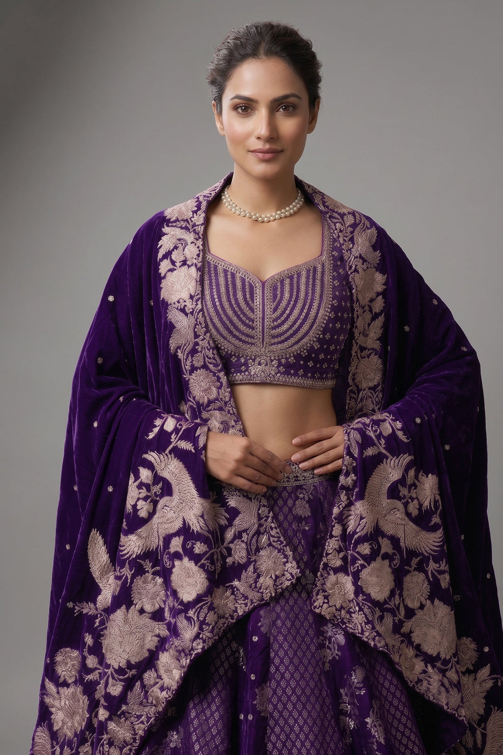 Royal Purple Banarasi Silk Woven Lehenga Set with Hand-Crafted Kundan & Zardosi Blouse