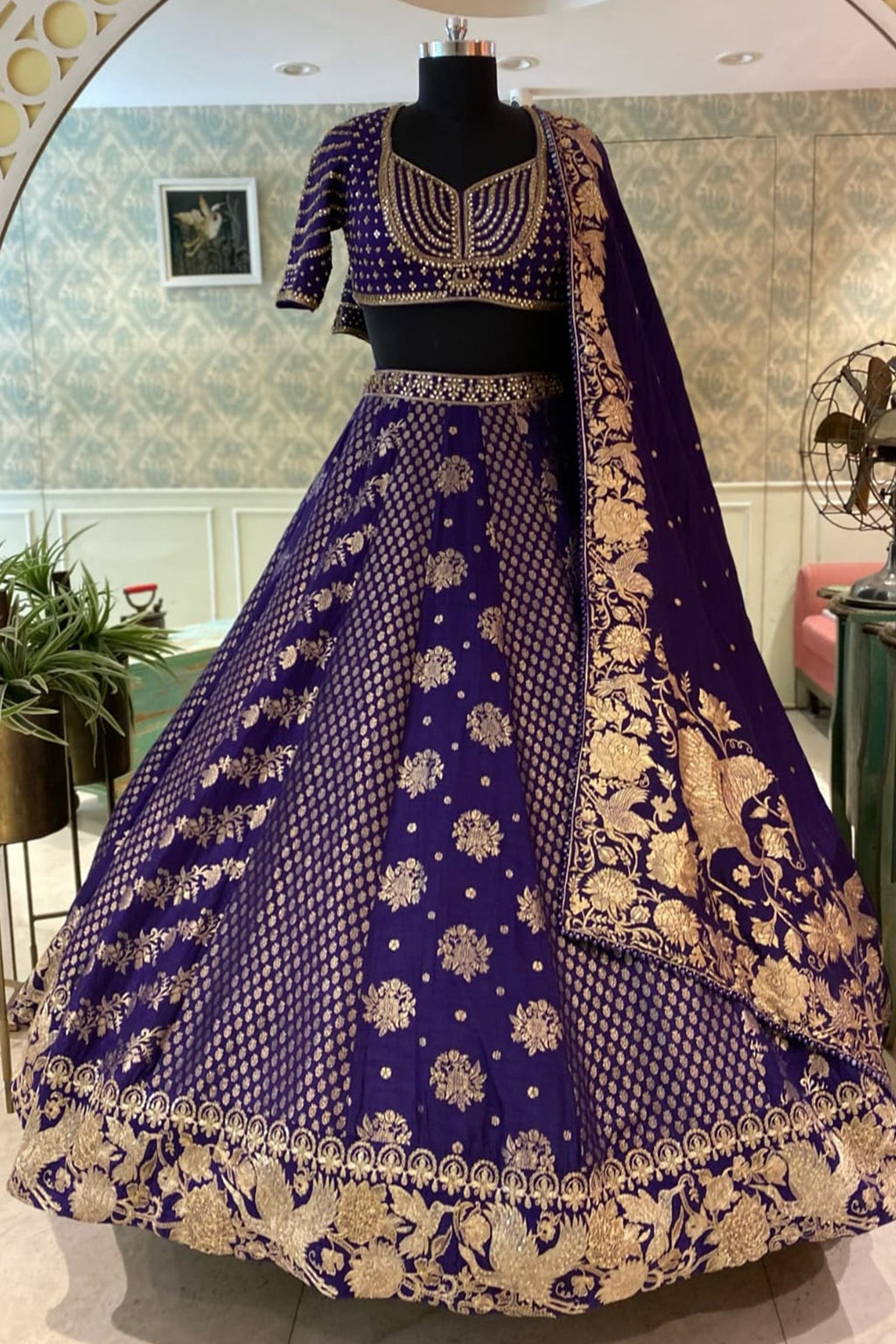 Royal Purple Banarasi Silk Woven Lehenga Set with Hand-Crafted Kundan & Zardosi Blouse