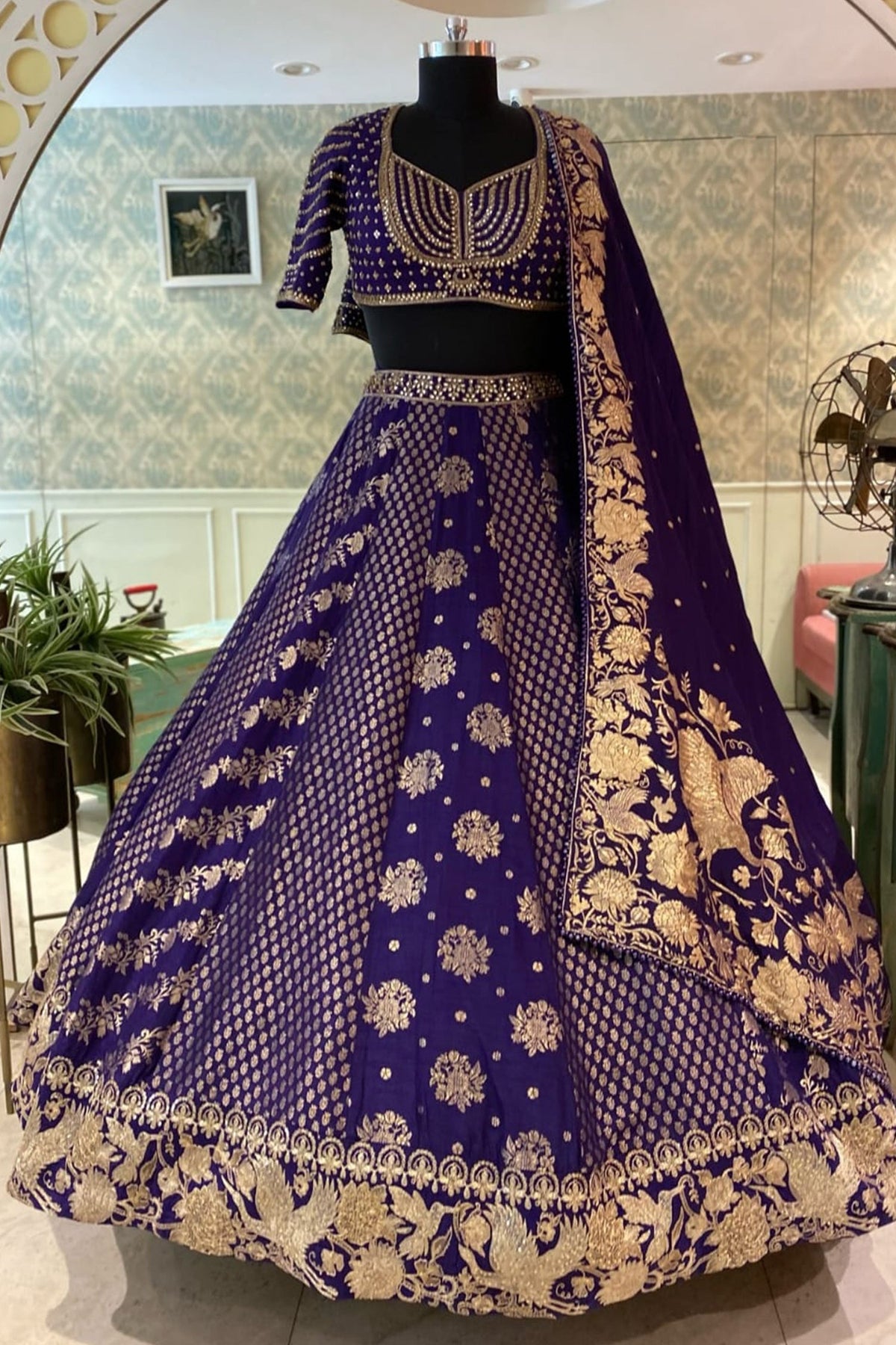 Royal Purple Banarasi Silk Woven Lehenga Set with Hand-Crafted Kundan & Zardosi Blouse