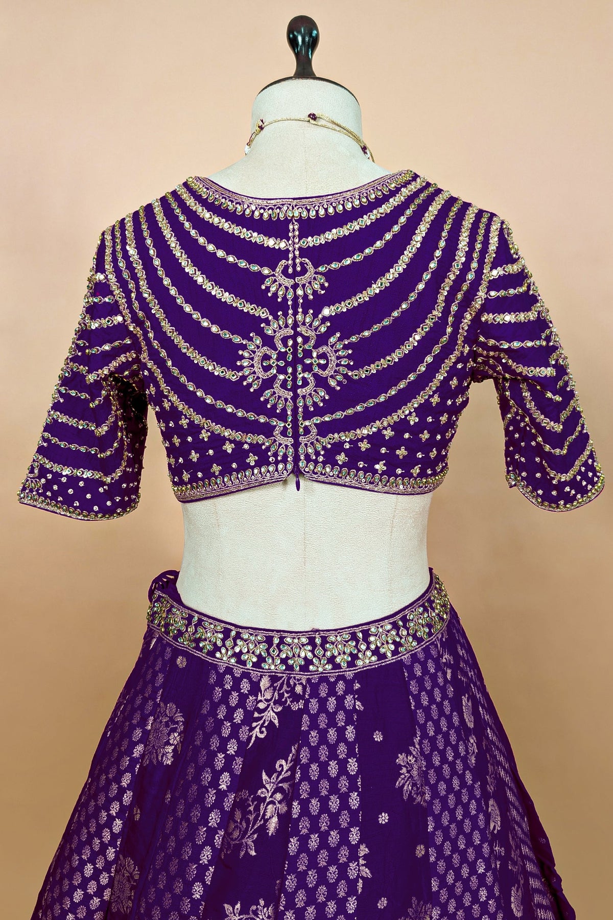 Royal Purple Banarasi Silk Woven Lehenga Set with Hand-Crafted Kundan & Zardosi Blouse