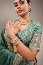 Olive Green Multi-Tonal Chinon Lehenga featuring Sequin-Highlight Pleated Skirt
