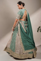Olive Green Multi-Tonal Chinon Lehenga featuring Sequin-Highlight Pleated Skirt