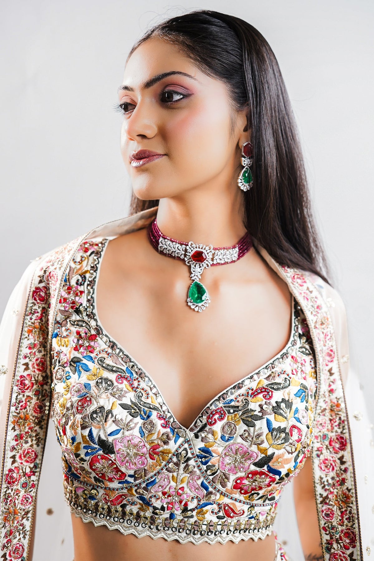 White Silk Printed Lehenga Set Featuring Miniature Painted Border