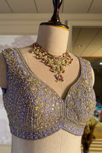 Lavender Purple Tissue Silk Panelled Lehenga