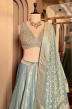 Mint Green Tissue Sequin Embroidered Lehenga