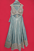 Mint Green Tissue Sequin Embroidered Lehenga