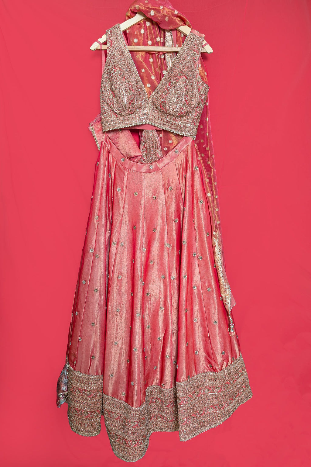 Pink Tissue Sequin Embroidered Lehenga