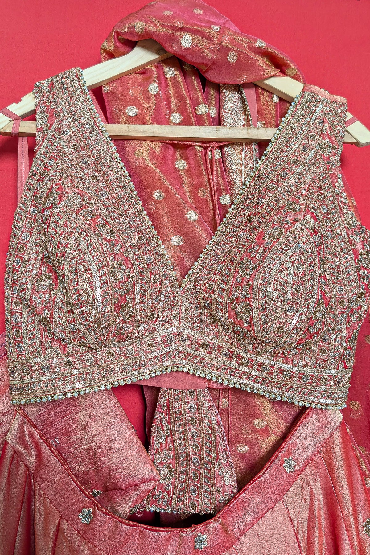 Pink Tissue Sequin Embroidered Lehenga