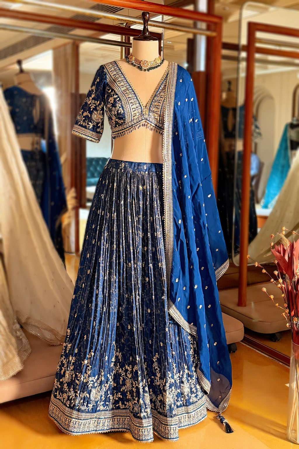 Blue Tissue Woven Lehenga with Embroidery Work