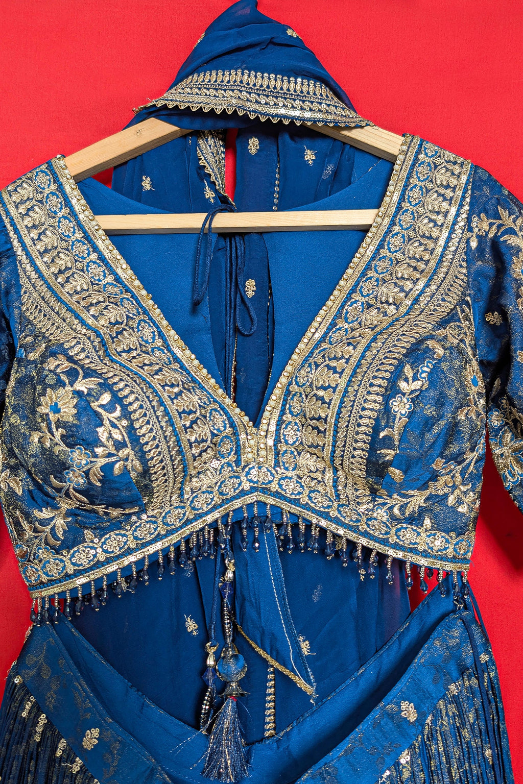 Blue Tissue Woven Lehenga with Embroidery Work