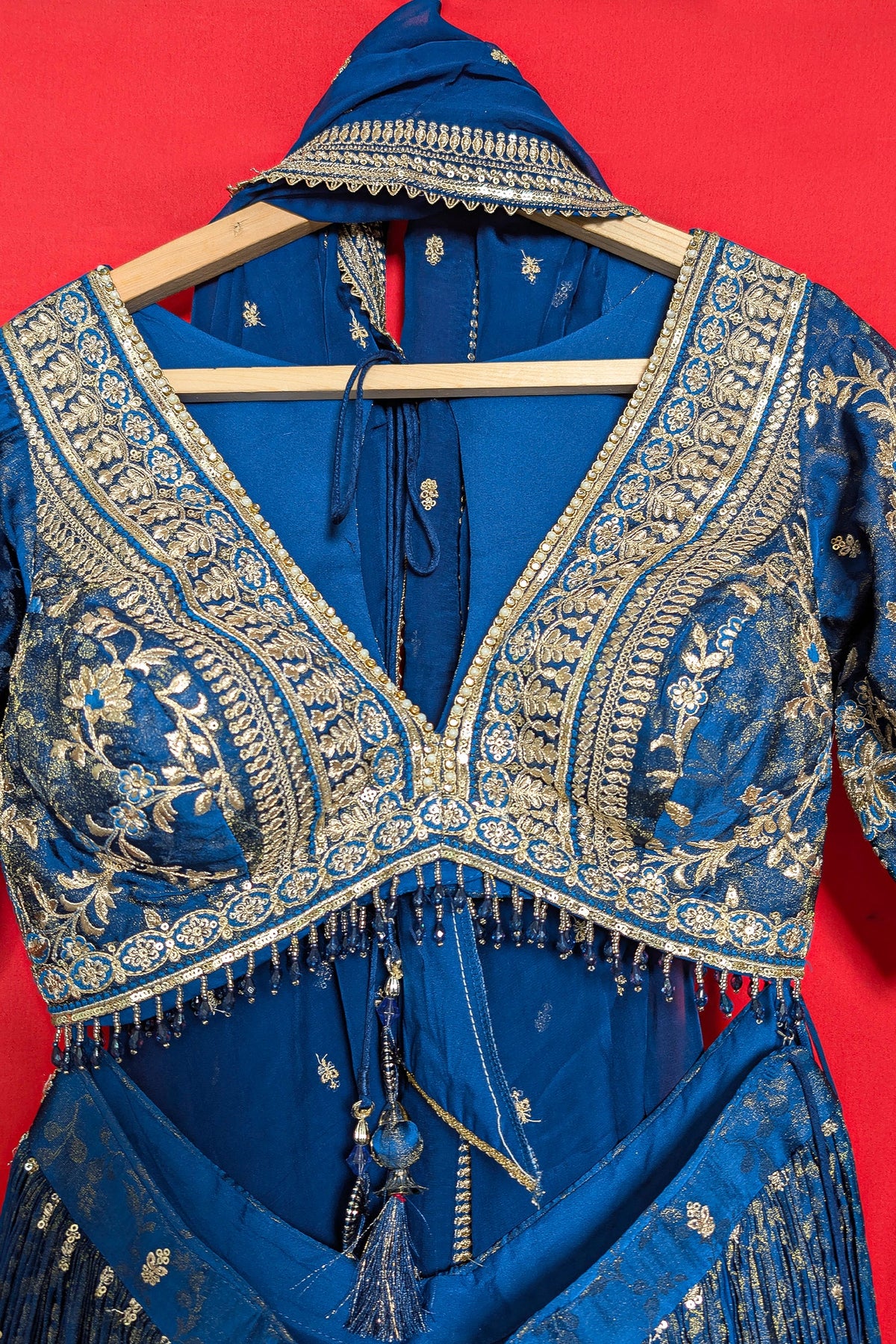 Blue Tissue Woven Lehenga with Embroidery Work