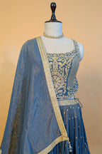 Blue Tissue Sequin Embroidered Lehenga