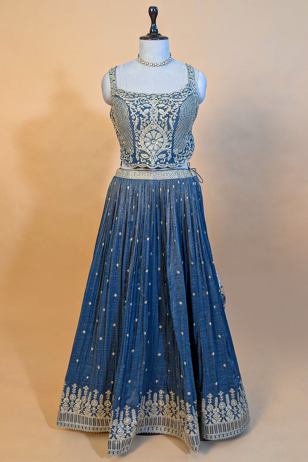 Blue Tissue Sequin Embroidered Lehenga