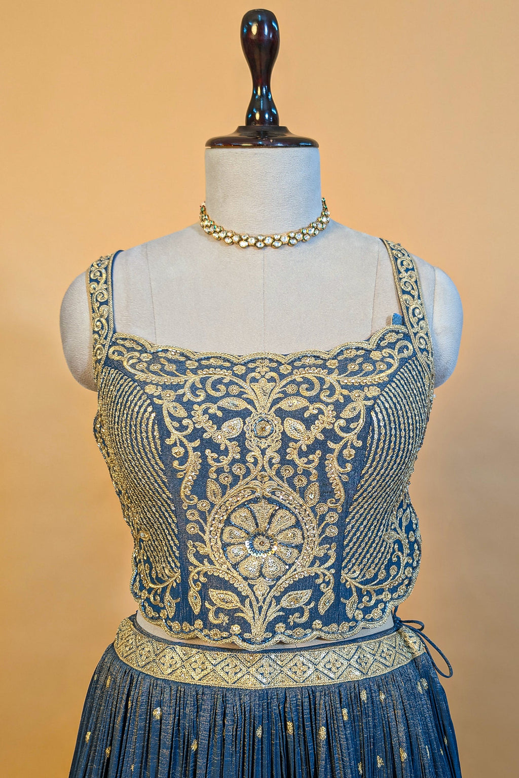 Blue Tissue Sequin Embroidered Lehenga