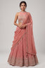 Pink Crepe Satin Silk Cutdana Beaded Halter Neck Lehenga