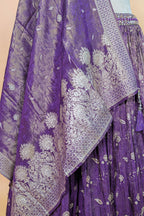Purple Tissue Silk Woven Lehenga with Mirror Embroidered Cut Out Blouse