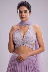 Lilac Chinon Chiffon Silk Lehenga with Embroidery