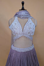 Lilac Chinon Chiffon Silk Lehenga with Embroidery