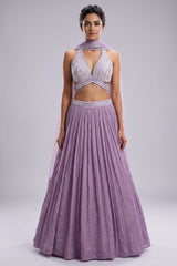 Lilac Chinon Chiffon Silk Lehenga with Embroidery