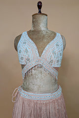 Dusty Peach Chinon Chiffon Silk Lehenga with Embroidery