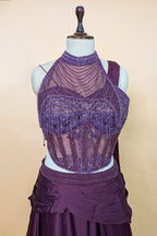 Wine Chinon Silk Draped Lehenga with Corset Blouse
