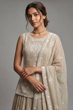 Beige Chiffon Silk Thread Embroidered and Beaded Chaniya Choli