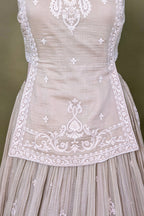 Beige Chiffon Silk Thread Embroidered and Beaded Chaniya Choli