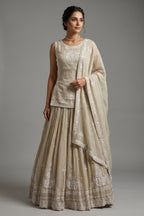 Beige Chiffon Silk Thread Embroidered and Beaded Chaniya Choli