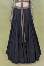 Black Georgette Pleated Flared Lehenga with Cutdana Sequin Worked Crop Top