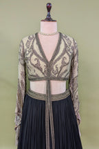 Black Georgette Pleated Flared Lehenga with Cutdana Sequin Worked Crop Top