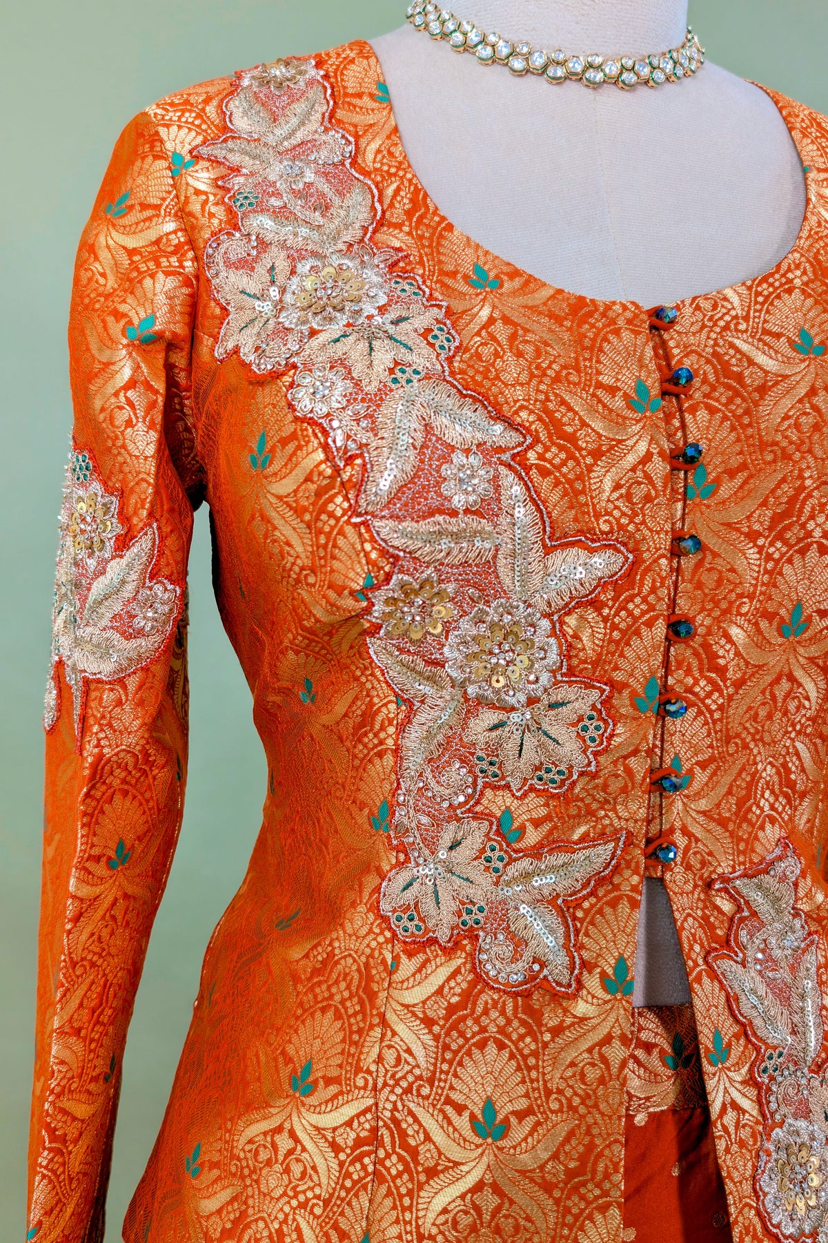 Orange Banarasi Silk Woven Lehenga with Long Blouse