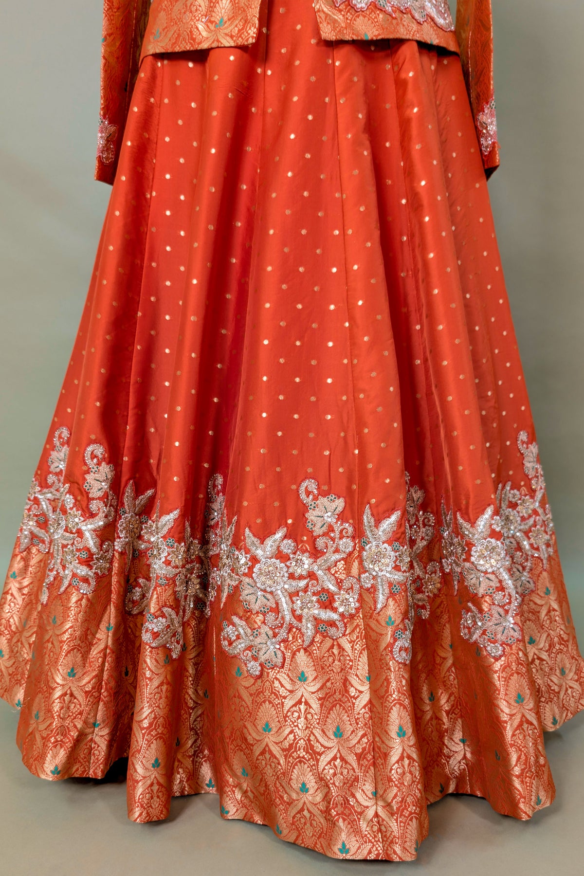 Orange Banarasi Silk Woven Lehenga with Long Blouse