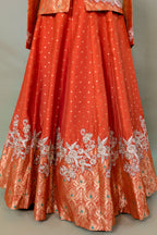 Orange Banarasi Silk Woven Lehenga with Long Blouse