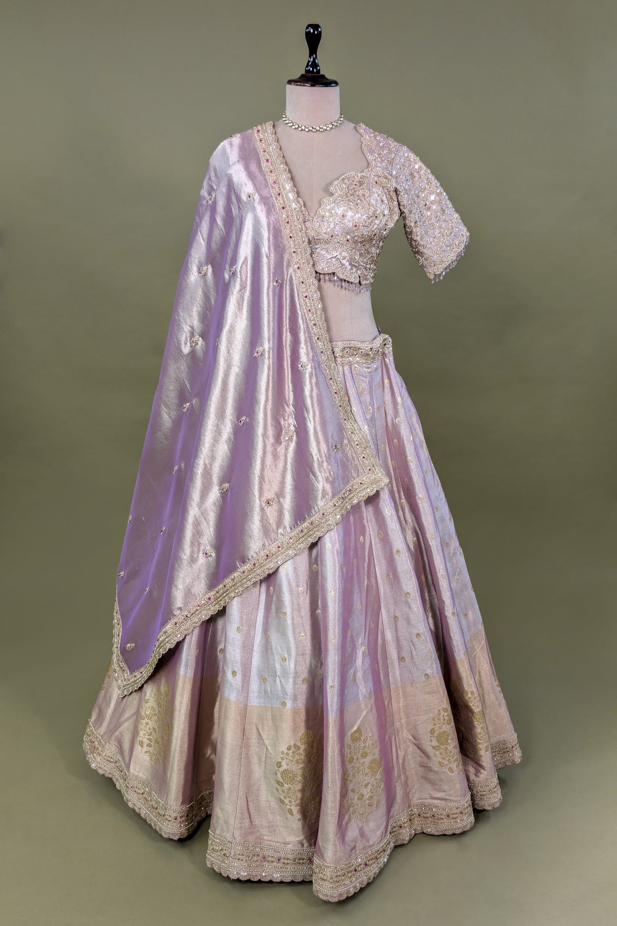 Lilac Purple Ombre Tissue Woven Lehenga