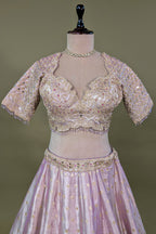 Lilac Purple Ombre Tissue Woven Lehenga